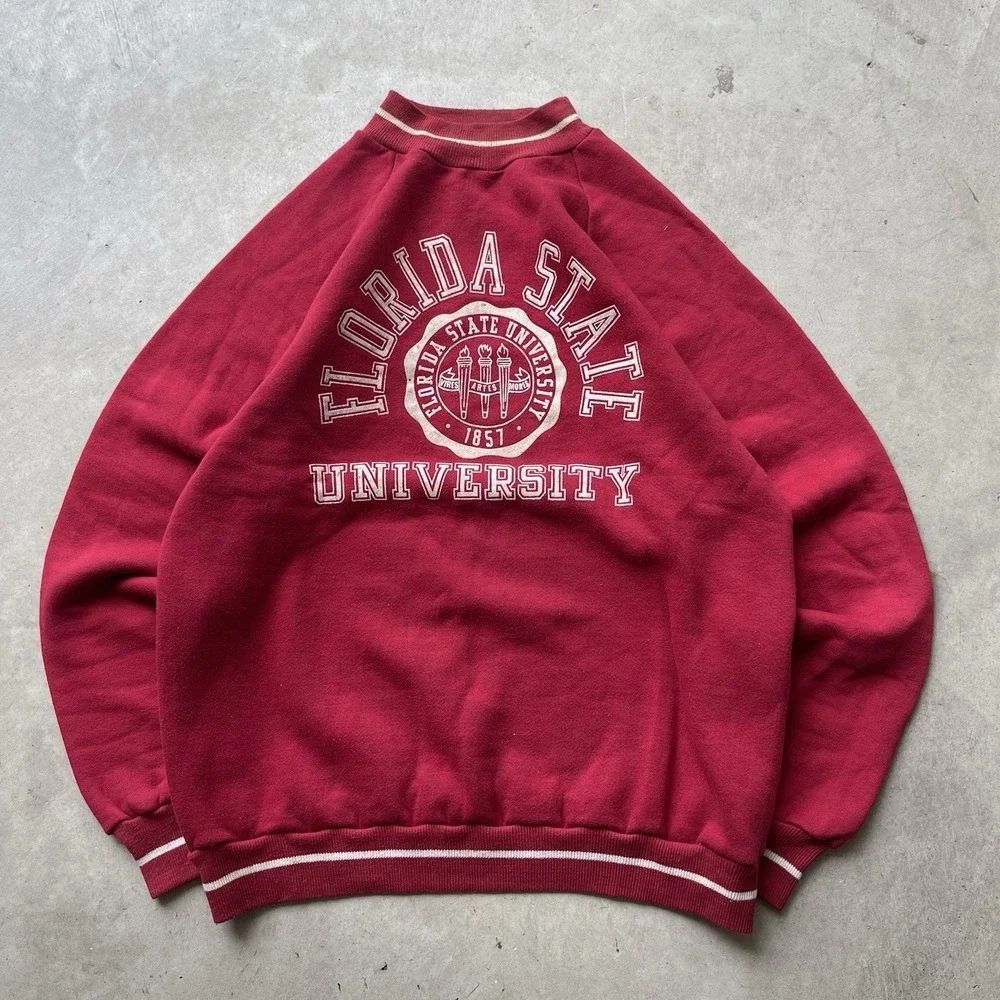 Vintage Florida State Flocked Crewneck‎ Sweatshirt FSU 70s Size Medium Red